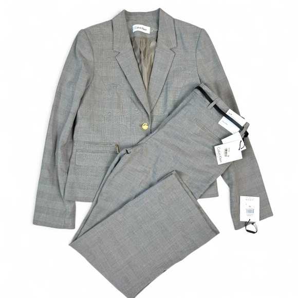 Calvin Klein Gray 2 Pc Career Pant Suit Size 10 Stretch NWT - Picture 1 of 15